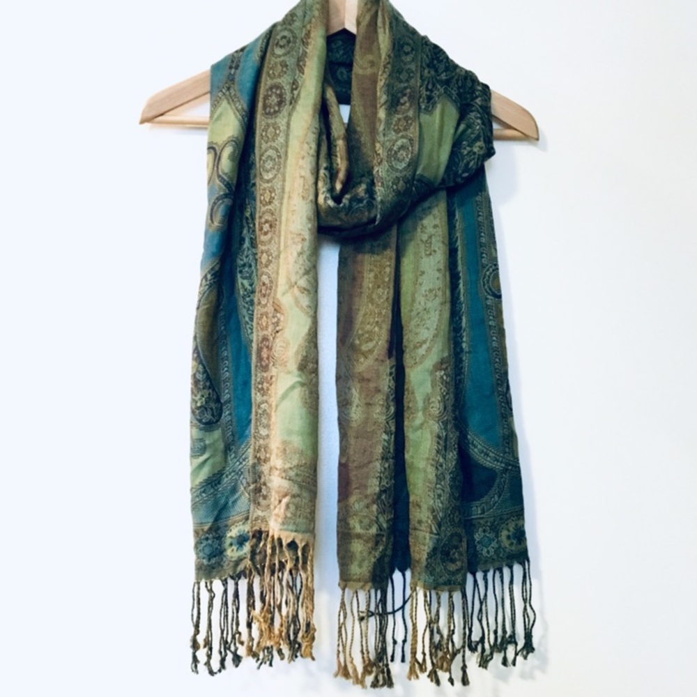 Anthropologie Blue and Green Print Scarf